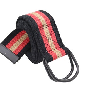 striped black -red -tan web belt,canvas striped black d ring belt,unisex wowen belt (width 1.57 inc,4 cm)