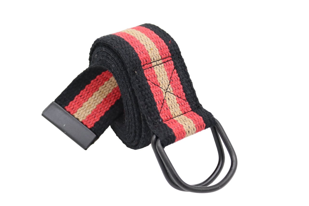Striped Webbing Belt with Checker Panel - Black & Red Amazon.com: White Navy Red Canvas Cotton Woven D Ring Belt  main image 2