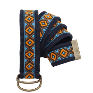 vintage unisex d ring canvas southwest aztec design belt,canvas navy blue belt