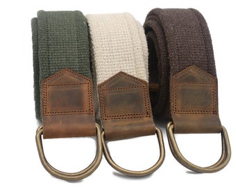 canvas Web belt with solid grass double D-ring buckle with leather detail