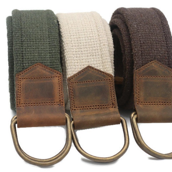 canvas Web belt with solid grass double D-ring buckle with leather detail