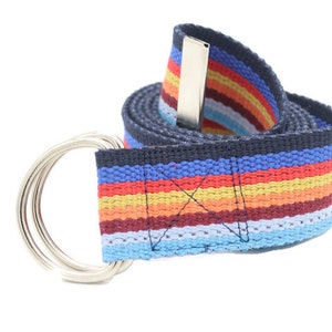 rainbow canvas belt,rainbow webbing d ring belt