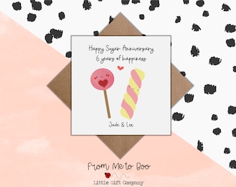 Carte pour un sixième anniversaire ~ Carte d'anniversaire de mariage (noces de sucre) ~ Carte traditionnelle pour un sixième anniversaire ~ Carte d'anniversaire personnalisée ~ Noces de sucre