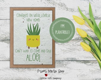 Carte « Nouvelle maison » à planter ~ Carte de graines de fleurs sauvages ~ Carte à planter ~ Carte humoristique sur l'aloès ~ Carte de graines à planter pour une nouvelle maison ~ Carte de graines ~ Respectueuse des abeilles