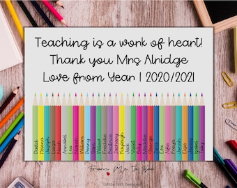 Affiche « Merci Professeur » ~ Cadeau personnalisé pour enseignant ~ Impression crayon ~ Impression avec le nom de la classe ~ Cadeau de fin de trimestre ~ Cadeau pour enseignant/assistant d'enseignement