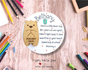 Câlin de rentrée scolaire ~ Câlin de poche pour le premier jour d'école ~ Cadeau câlin d'ours ~ Anxiété de rentrée scolaire ~ Câlin de poche d'ours ~ Cadeau pour le premier jour d'école