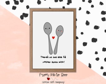 Carte « Je ne voudrais faire de câlins avec personne d'autre » ~ Carte mignonne avec une cuillère ~ Carte de Saint-Valentin avec une cuillère ~ Carte d'amour avec une cuillère ~ Jeu de mots avec une cuillère ~ Jeu de mots avec une cuillère