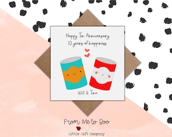 Carte pour 10e anniversaire ~ Carte pour noces d'étain ~ Carte traditionnelle pour 10 ans de mariage ~ Carte d'anniversaire personnalisée ~ Noces d'étain