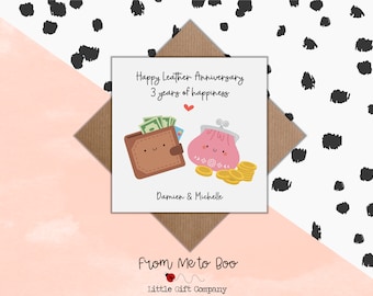 Carte pour le troisième anniversaire ~ Carte d'anniversaire en cuir ~ Carte pour trois ans de mariage ~ Carte d'anniversaire personnalisée ~ Carte d'anniversaire en cuir
