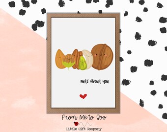 Carte « Fou de toi » ~ « Fou de toi » ~ Carte mignonne avec des noix ~ Carte de Saint-Valentin ~ Jeu de mots sur les noix ~ Carte de Saint-Valentin « Fou de toi » ~ Jeu de mots mignon sur les noix