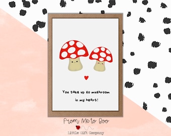 Carte avec jeu de mots sur les champignons ~ Tu prends une place si importante dans mon cœur ~ Carte champignon mignonne ~ Carte de Saint-Valentin ~ Carte avec jeu de mots sur les champignons ~ Carte d'amour champignon