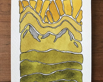 Originele gele bergwaterverfschilderij
