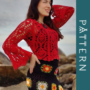 MOONFLOWER | PDF Pattern | Bohemian bell sleeve lace crochet top