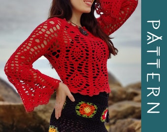 MOONFLOWER | PDF Pattern | Bohemian bell sleeve lace crochet top