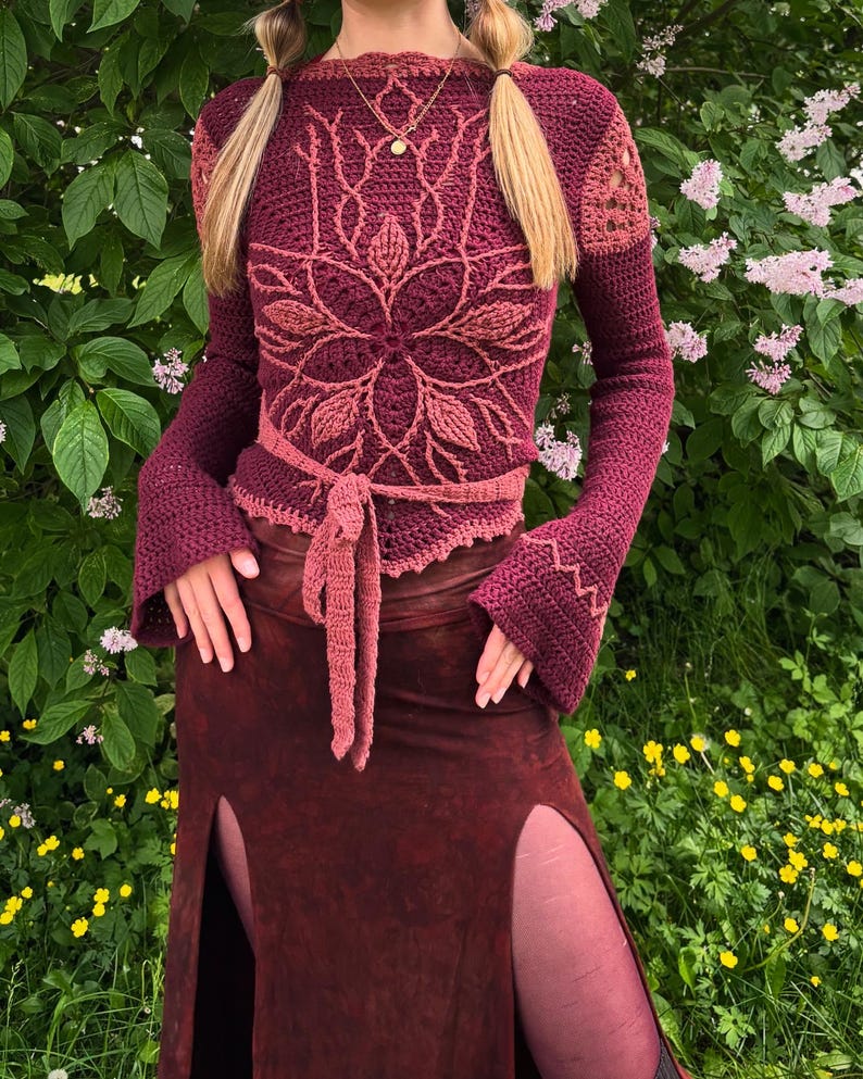 WILLOW | Crochet Pattern | Reversible Wrap Top with Flower Detail image 7