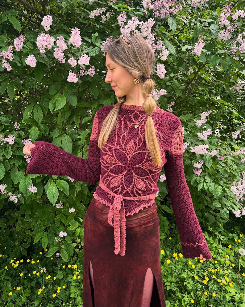 WILLOW | Crochet Pattern | Reversible Wrap Top with Flower Detail image 8