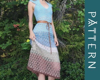 MUUSA | PDF crochet pattern | Bohemian lace midi dress with short sleeves