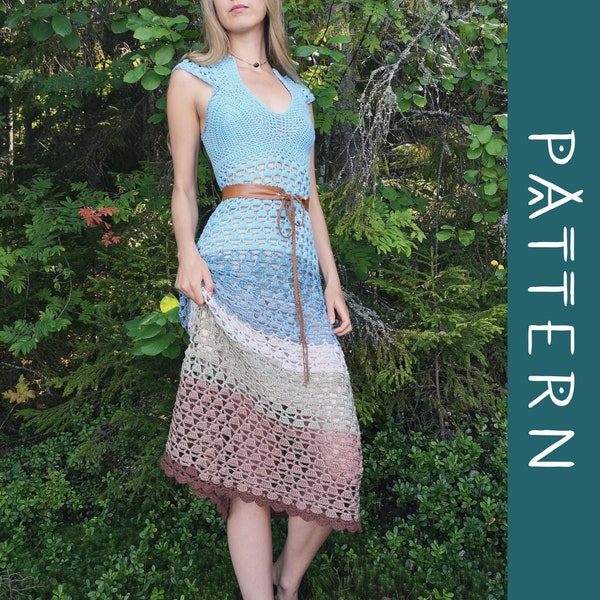 MUUSA | PDF crochet pattern | Bohemian lace midi dress with short sleeves