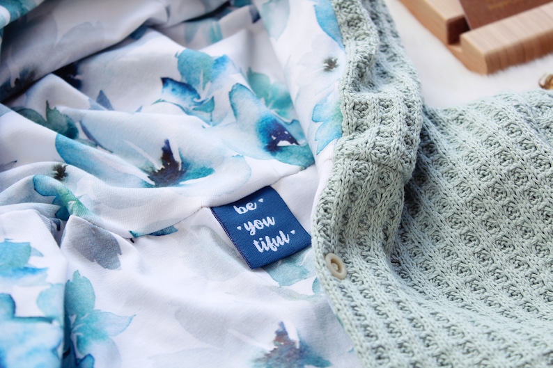 Cute Baby Zip Jacket Knit /& Jersey Flowers Blue Watercolor Unique handmade cozy Size 86 Baby jacket for transition Coat Spring Summer