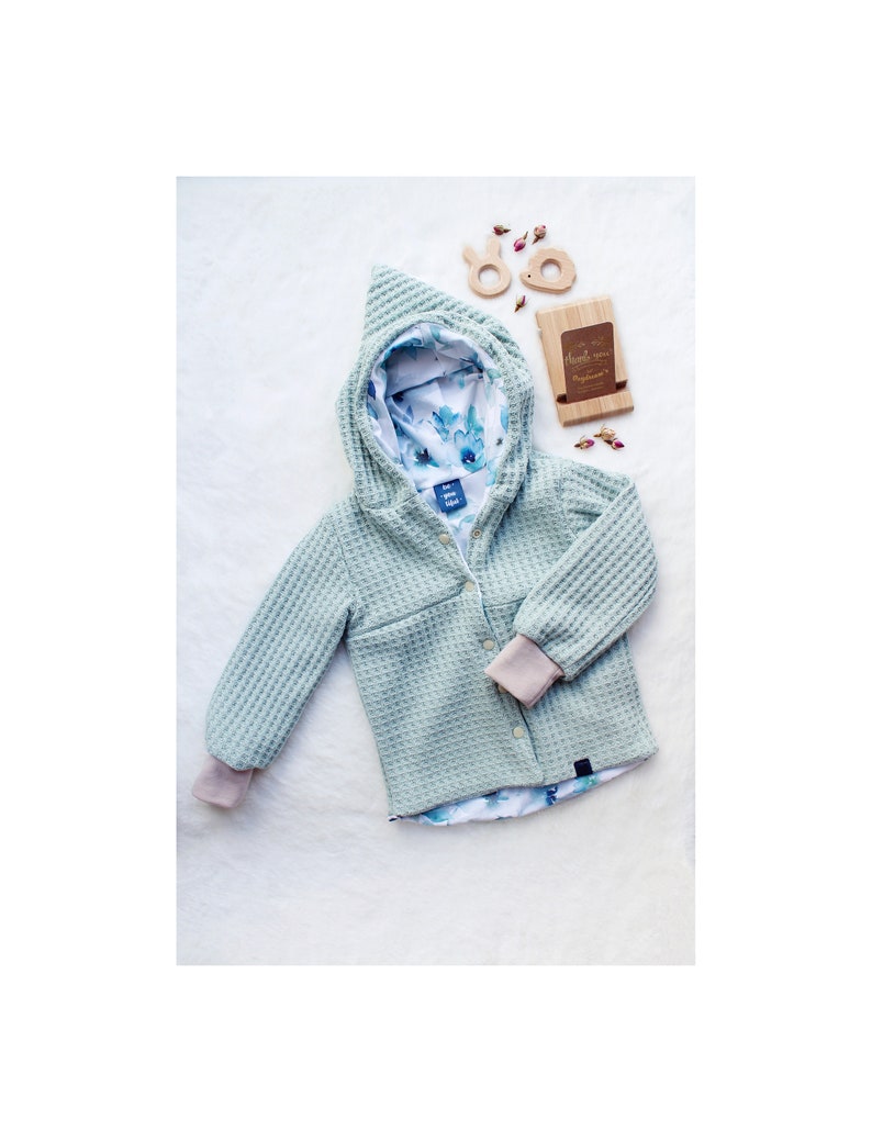 Cute Baby Zip Jacket Knit /& Jersey Flowers Blue Watercolor Unique handmade cozy Size 86 Baby jacket for transition Coat Spring Summer