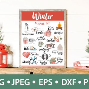 Winter Bucket List - Printable Winter Activity - Holiday Bucket List - Christmas Bucket List - Holiday Wall Art - Holiday Printable