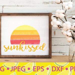 May include: A digital download of a sun-kissed sunset graphic with the text "sunkissed" in a retro style. The graphic is in shades of orange, yellow, and red. The text is in a yellow font. The graphic is perfect for use in crafting projects, such as creating t-shirts, mugs, and home decor.