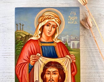 Saint Veronica orthodox hand painted icon Ukrainian gift for goddaughter