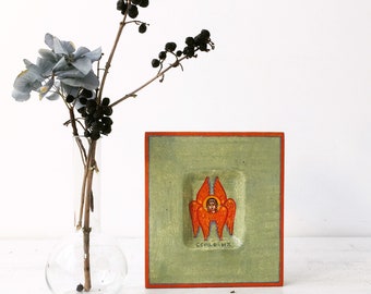 Hand painted icon angel Seraph, baptism gift, orthodox gift,  Ukrainian miniature icon.