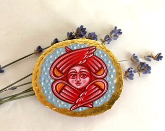 Hand painted icon Angel Seraphim. Christian mother’s day gift.  Baptism gift for godson. Ukrainian miniature icon