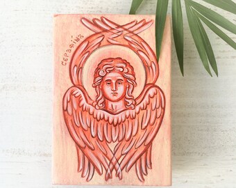 Hand painted icon Angel Seraphim. Christian mother’s day gift.  Baptism gift for godson. Ukrainian miniature icon