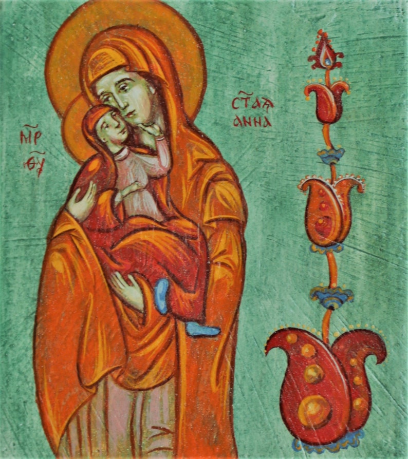 Orthodox  Hand Painted Icon  on wood Saint Anna mother of image 2