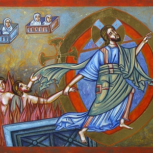 Icône orthodoxe numérique ukrainienne le hersage de l'enfer. Icône orthodoxe électronique de la résurrection du Christ Icône numérique ukrainienne Pascha