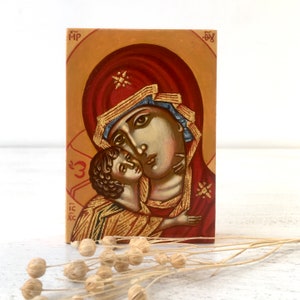 Miniature hand painted Icon  &quot;Vladimir Mother of God&quot;. Orthodox ukrainian icon.  Christian mother’s day gift.