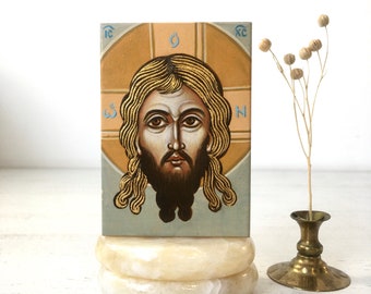 Hand painted icon Jesus Christ, orthodox baptism gift, Ukrainian miniature religious icon