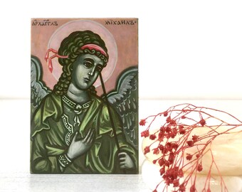 Orthodox hand painted Icon Archangel Michael. Christmas gift.  Baptism gift for godson. Ukrainian miniature icon