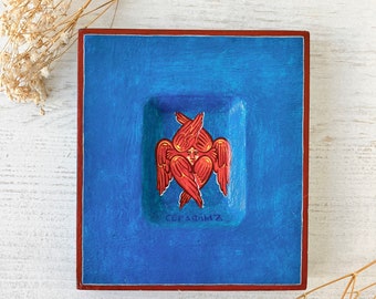 Hand painted icon angel Seraph, baptism gift, orthodox gift,  Ukrainian miniature icon.
