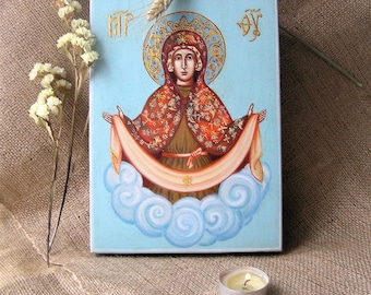 木に描かれたウラジーミルの聖母のイコン / 慈愛の神の母のイコン / 正