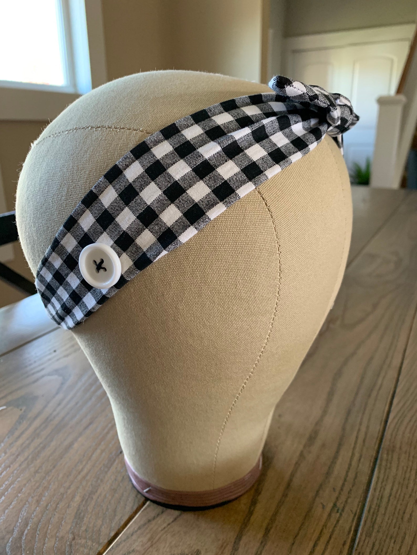 Checkered Headband With Buttons - Etsy