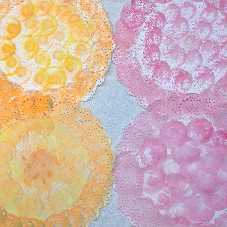 9 Hand Painted Paper Doilies Pastel Colors. Wedding Invitations, Cards
