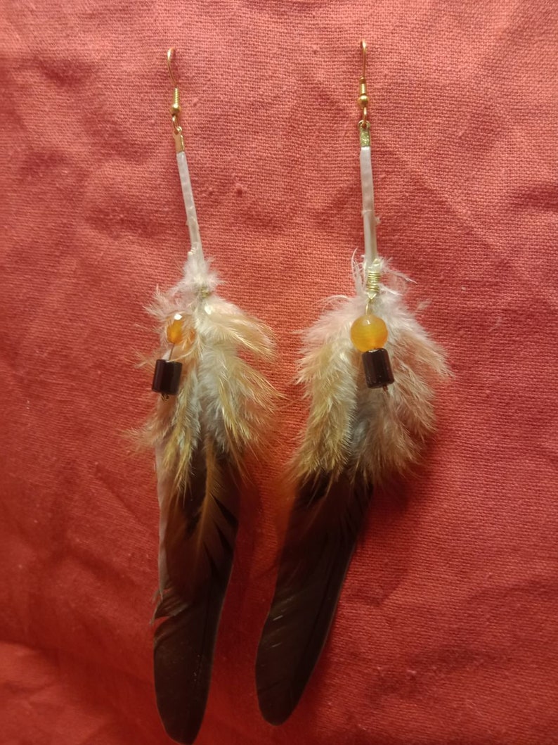 Boucles d'oreilles plumes pigeon et coq image 2