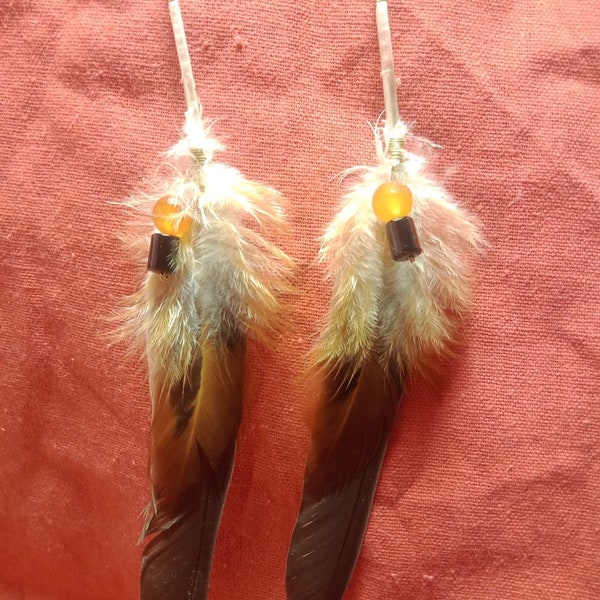 Boucles d'oreilles plumes pigeon et coq