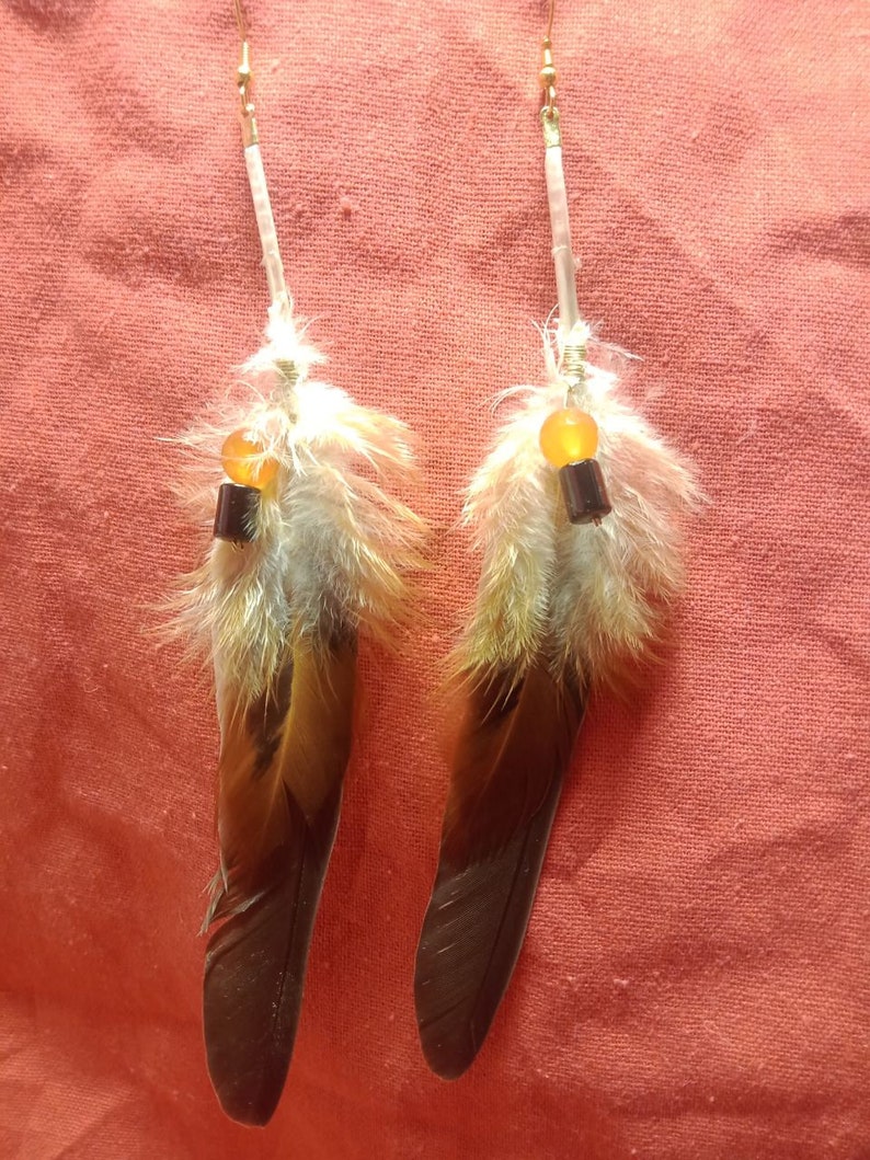 Boucles d'oreilles plumes pigeon et coq image 1