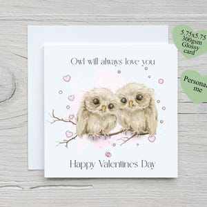 Carte de Saint Valentin hibou Always Love you, personnalisée, carte Galentine, petite amie, petit ami