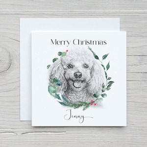 Carte de Noël caniche, carte pour amoureux des chiens, carte caniche personnalisée
