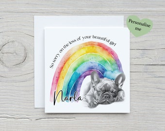 Dog loss Card, Personalised Pet bereavement card, Dog Sympathy card, French Bulldog pet loss card