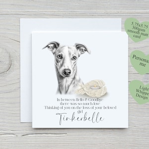 Carte de perte de chien, carte de deuil d'animal de compagnie personnalisée, carte de sympathie de chien, carte de perte d'animal de compagnie Whippet