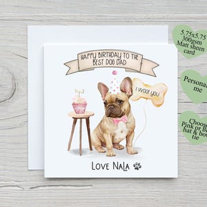 Carte d'anniversaire du chien, carte d'anniversaire Frenchie pour papa ou maman, cadeau pour propriétaire de bouledogue français
