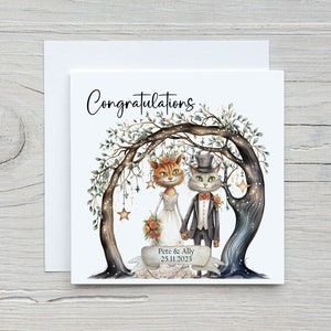 Carte pour amoureux des chats, Carte de mariage chat, Carte de mariage, Carte de chat personnalisée, Couple de chats fous