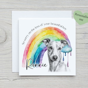 Carte de perte de chien, carte de deuil d'animal de compagnie personnalisée, carte de sympathie de chien, carte de perte d'animal de compagnie Whippet
