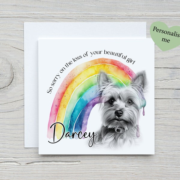 Dog loss Card, Personalised Pet bereavement card, Dog Sympathy card, Yorkshire Terrier